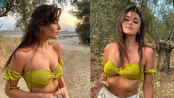 Bakarken dikkat edin telefonunuz yanabilir! Hande Erçel yeşil büstiyerinin iplerini çözdü, sosyal medya alev aldı! 'Sığamadın mı Hande?'